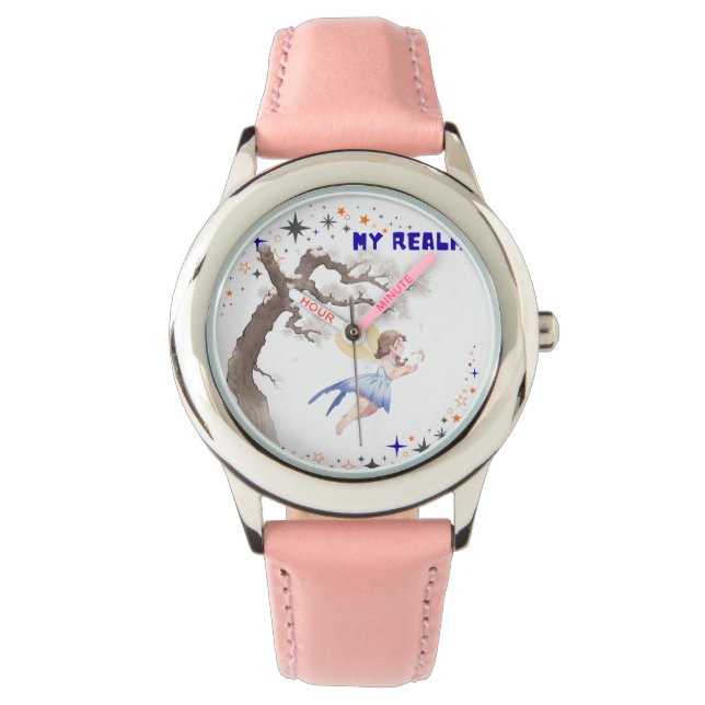 Aesthetic Watercolor Fairy My Realm Girls Pink Wat Armbanduhr (Vorderseite)