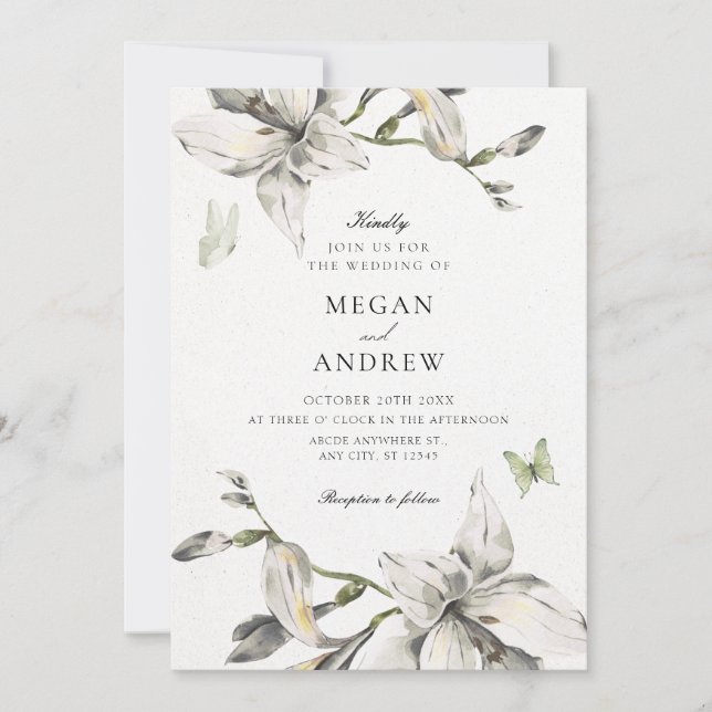 Aesthetic white grey flower bloom wedding einladung (Vorderseite)