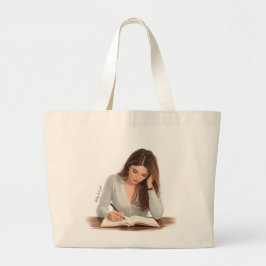 Aesthetic Woman Writing Illustration Tote Bag Jumbo Stoffbeutel
