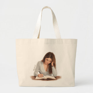 Aesthetic Woman Writing Illustration Tote Bag Jumbo Stoffbeutel