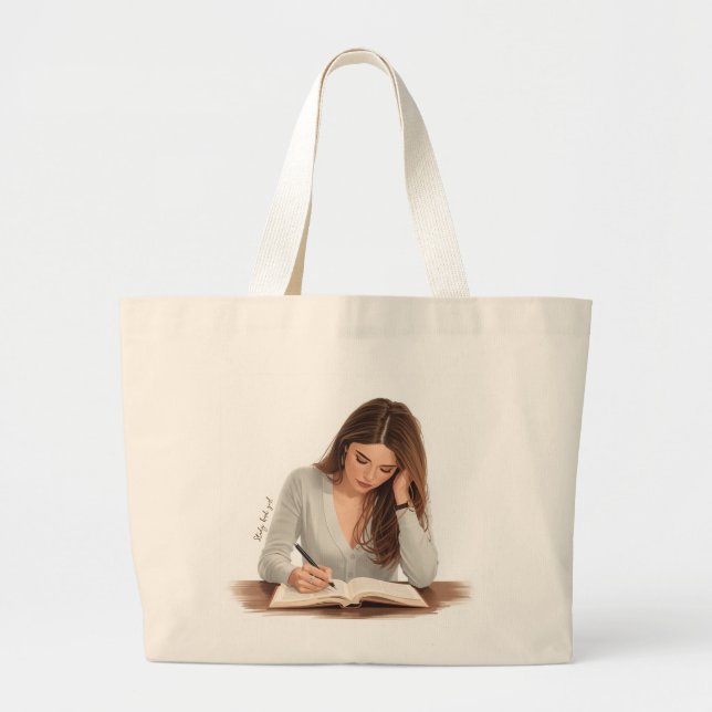 Aesthetic Woman Writing Illustration Tote Bag Jumbo Stoffbeutel (Vorne)