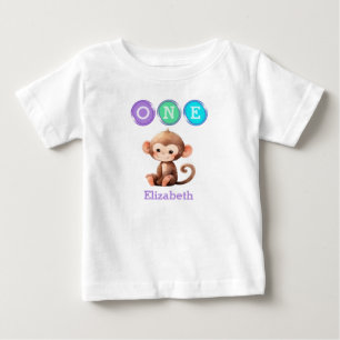 Affe 1. Geburtstag eins mit Namen lila Baby T-shirt