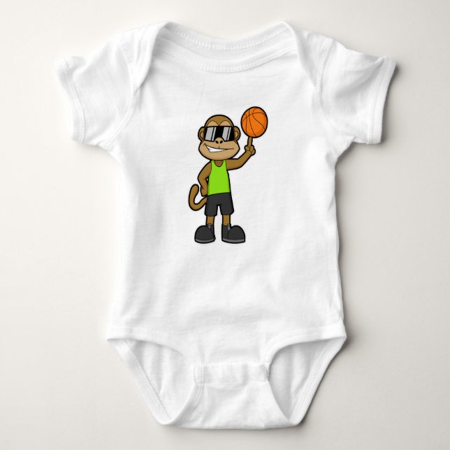 Affe als Basketballspieler mit Basketball Baby Strampler (Vorderseite)