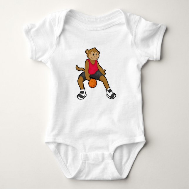 Affe als Basketballspieler mit Basketball Baby Strampler (Vorderseite)