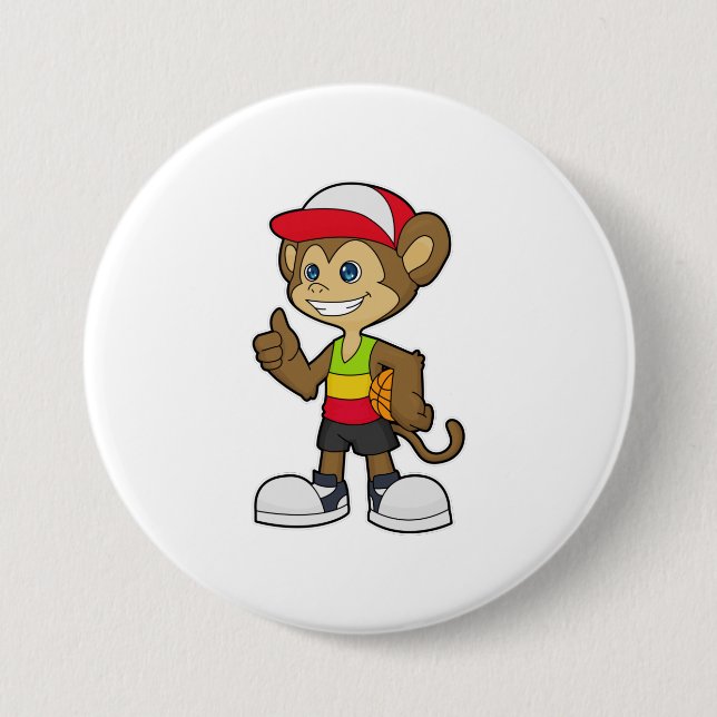 Affe als Basketballspieler mit Basketball Button (Vorderseite)