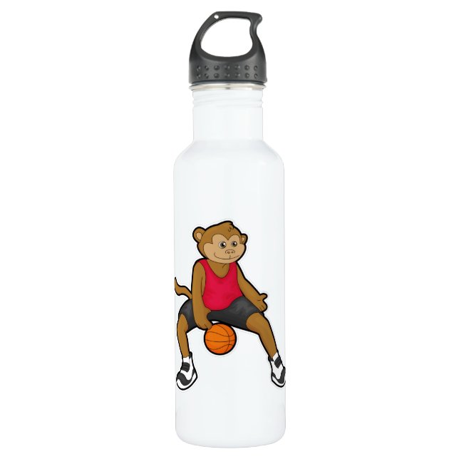 Affe als Basketballspieler mit Basketball Edelstahlflasche (Vorderseite)