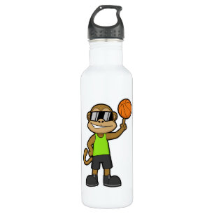 Affe als Basketballspieler mit Basketball Edelstahlflasche
