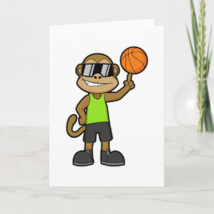 Affe als Basketballspieler mit Basketball Karte