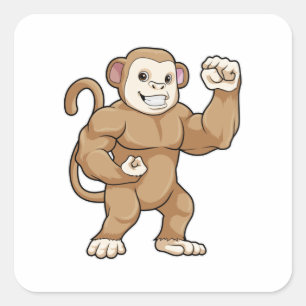 Affe als Bodybuilder in der Bodybuilding Quadratischer Aufkleber