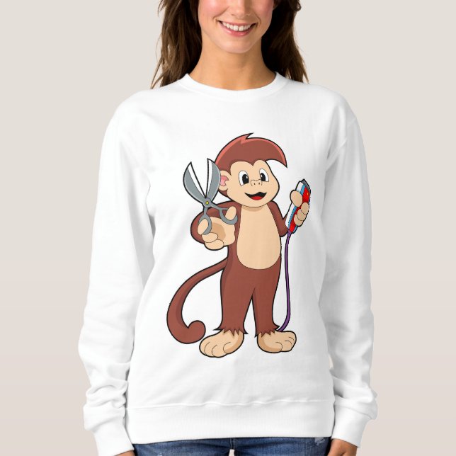 Affe als Friseur mit Schere & Razor Sweatshirt (Vorderseite)