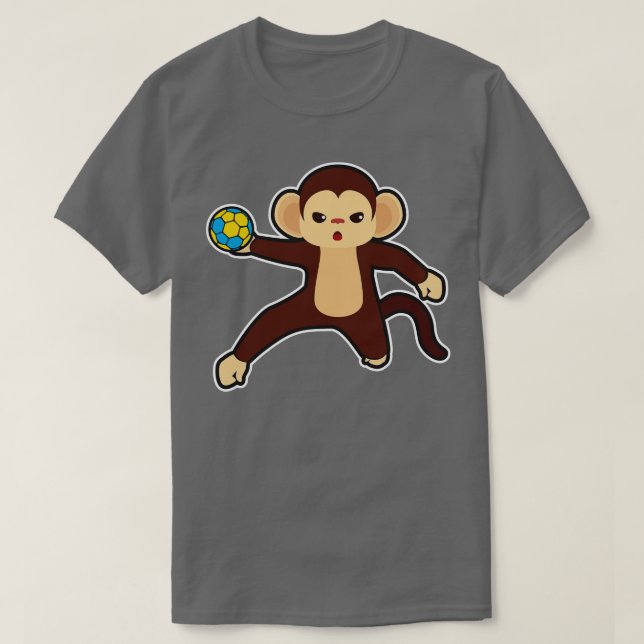 Affe als Handballspieler mit Handball 2 T-Shirt (Design vorne)