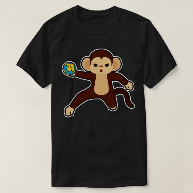 Affe als Handballspieler mit Handball T-Shirt (Design vorne)