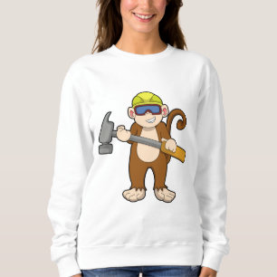 Affe als Handwerker mit Hammer Sweatshirt