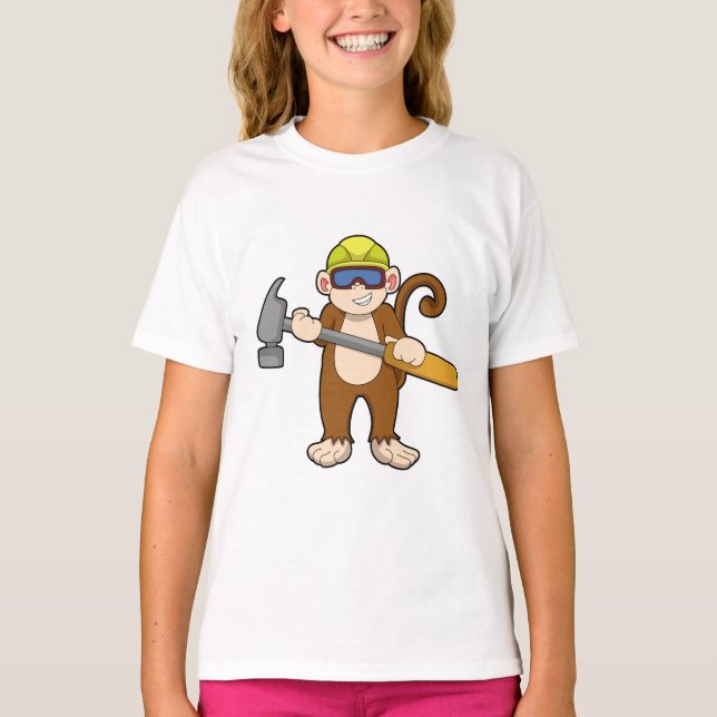 Affe als Handwerker mit Hammer T-Shirt (Vorderseite)