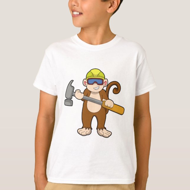 Affe als Handwerker mit Hammer T-Shirt (Vorderseite)