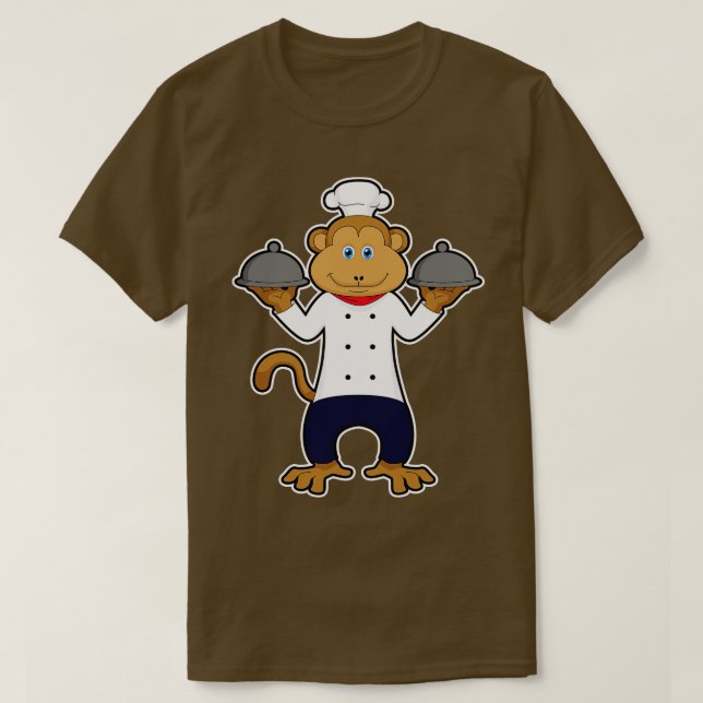 Affe als Koch mit Servieren von Tellern T-Shirt (Design vorne)