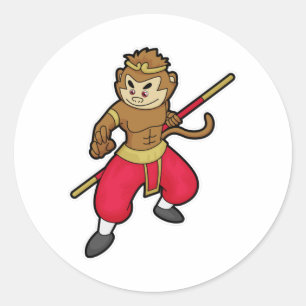 Affe als Krieger mit Stab & Headband Runder Aufkleber