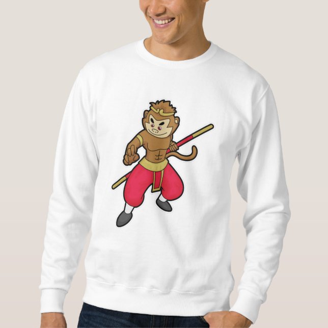 Affe als Krieger mit Stab & Headband Sweatshirt (Vorderseite)