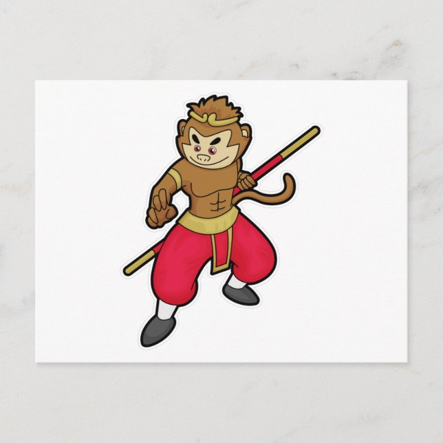 Affe als Krieger mit Stab und Stirnband Postkarte (Vorderseite)