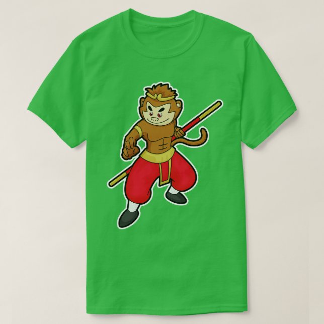 Affe als Krieger mit Stabkopf T-Shirt (Design vorne)