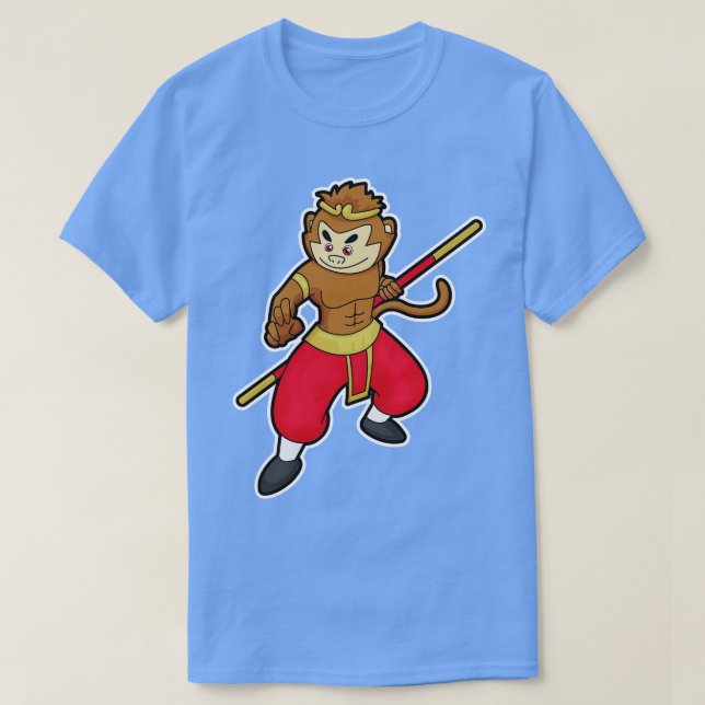 Affe als Krieger mit Stabschef T-Shirt (Design vorne)