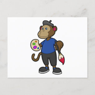Affe als Maler mit Pinsel und Pinsel Postkarte