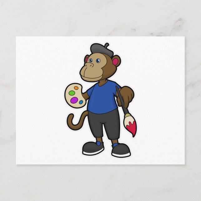 Affe als Maler mit Pinsel und Pinsel Postkarte (Vorderseite)