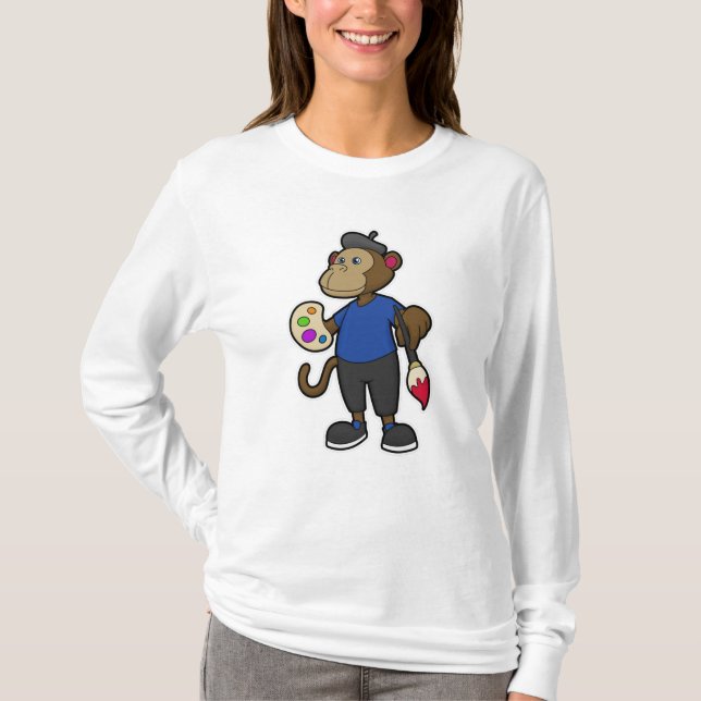 Affe als Maler mit Pinsel und Pinsel T-Shirt (Vorderseite)