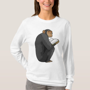 Affe als Nerd mit Buch T-Shirt