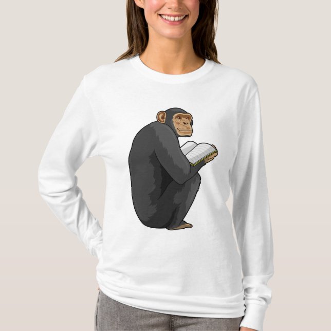Affe als Nerd mit Buch T-Shirt (Vorderseite)