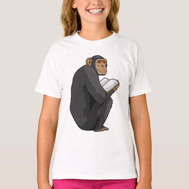 Affe als Nerd mit Buch T-Shirt (Vorderseite)
