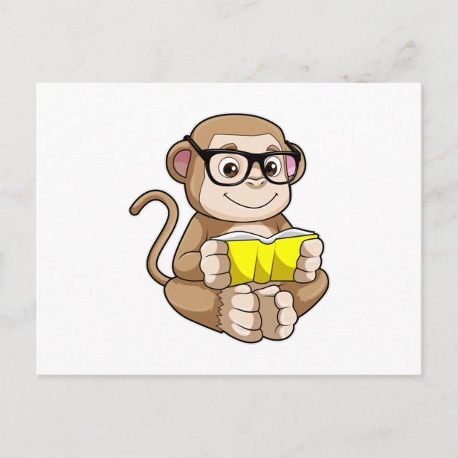 Affe als Schüler mit Brille und Buch Postkarte (Vorderseite)