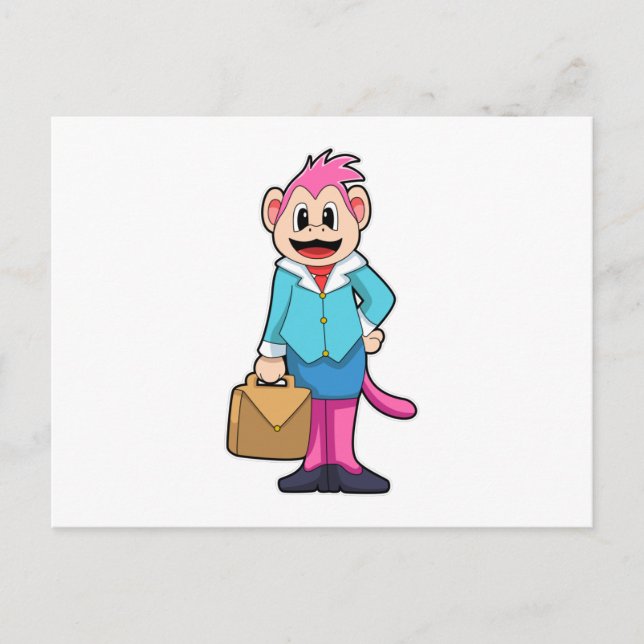 Affe als Sekretär mit Tasche Postkarte (Vorderseite)