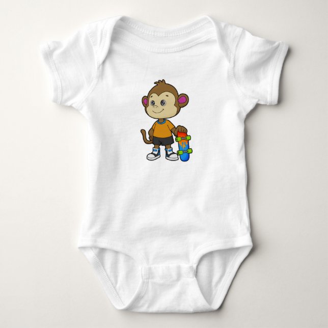 Affe als Skater mit Skateboard Baby Strampler (Vorderseite)