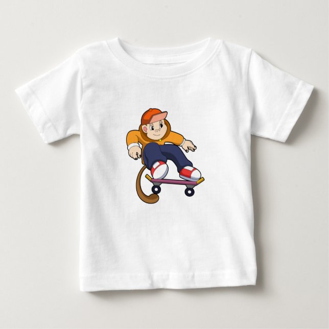 Affe als Skater mit Skateboard Baby T-shirt (Vorderseite)