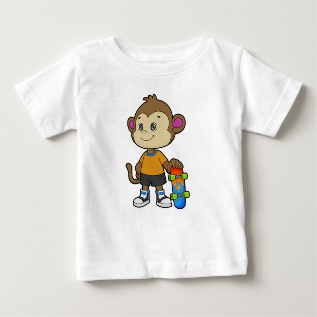 Affe als Skater mit Skateboard Baby T-shirt (Vorderseite)