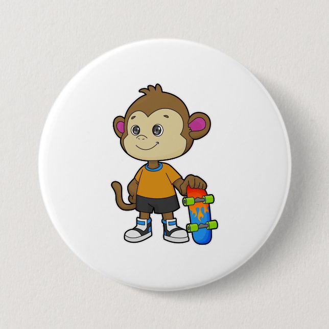Affe als Skater mit Skateboard Button (Vorderseite)