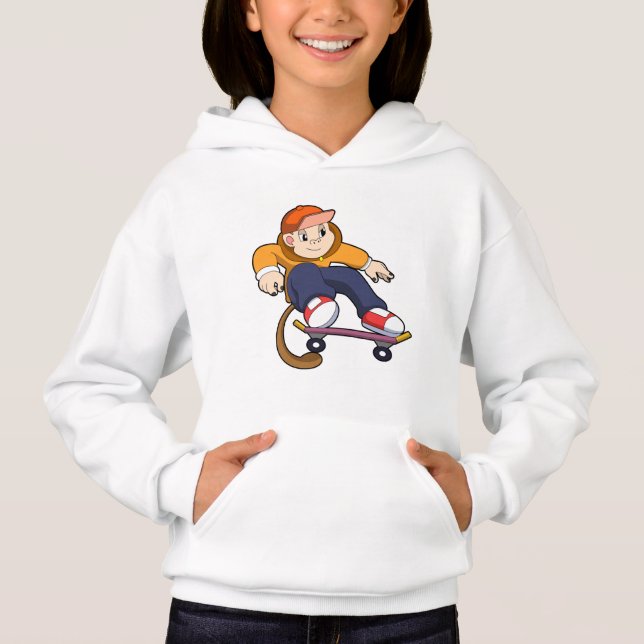 Affe als Skater mit Skateboard Hoodie (Vorderseite)