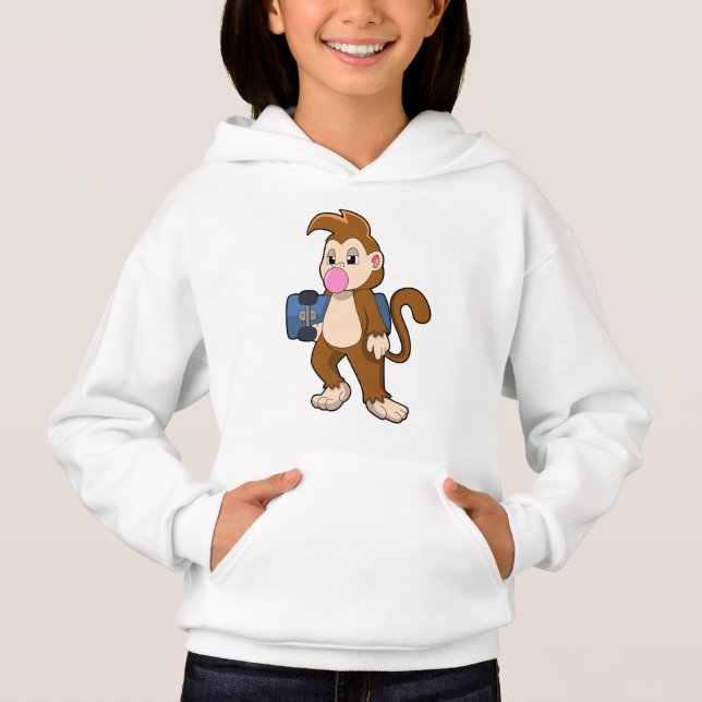 Affe als Skater mit Skateboard Hoodie (Vorderseite)