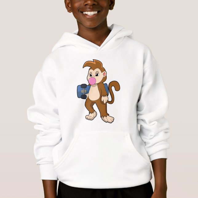 Affe als Skater mit Skateboard Hoodie (Vorderseite)
