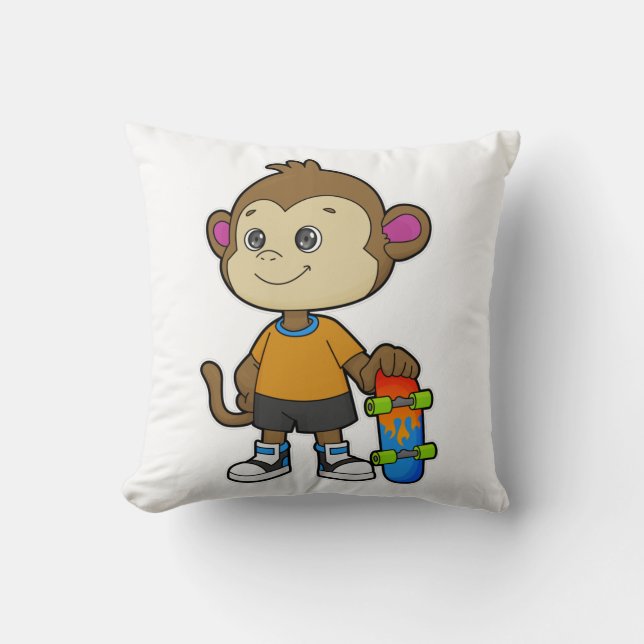 Affe als Skater mit Skateboard Kissen (Vorderseite)
