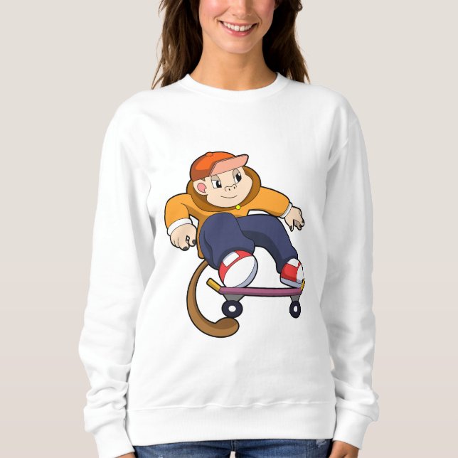 Affe als Skater mit Skateboard Sweatshirt (Vorderseite)