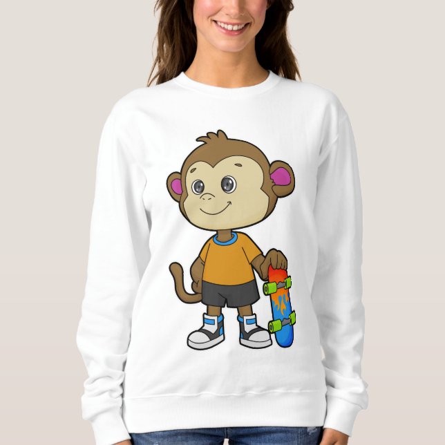 Affe als Skater mit Skateboard Sweatshirt (Vorderseite)