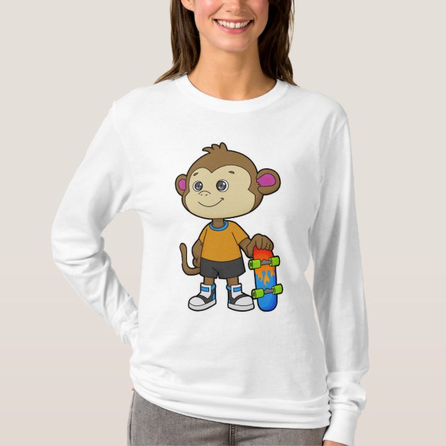 Affe als Skater mit Skateboard T-Shirt (Vorderseite)
