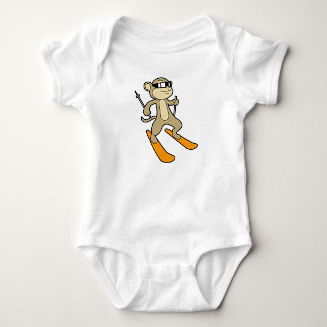 Affe als Skifahrer mit Ski Baby Strampler (Vorderseite)