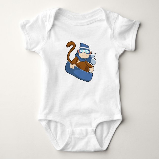 Affe als Snowboarder mit Sonowboard.PNG Baby Strampler (Vorderseite)