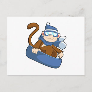 Affe als Snowboarder mit Sonowboard.PNG Postkarte