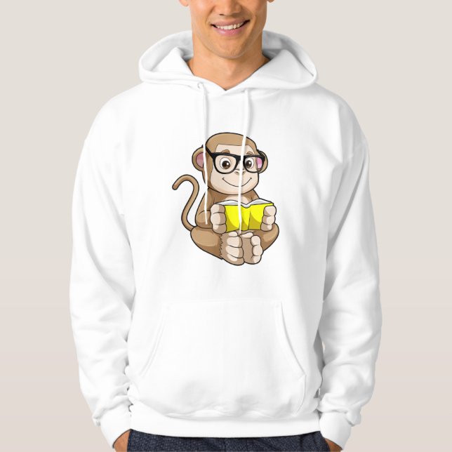 Affe als Student mit Brille & Buch Hoodie (Vorderseite)