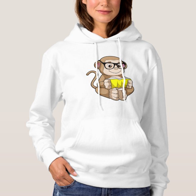 Affe als Student mit Brille & Buch Hoodie (Vorderseite)