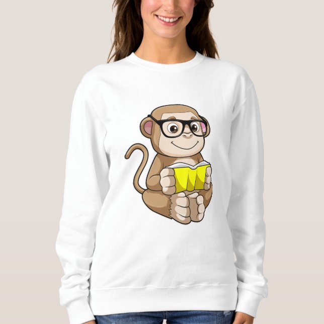 Affe als Student mit Brille & Buch Sweatshirt (Vorderseite)